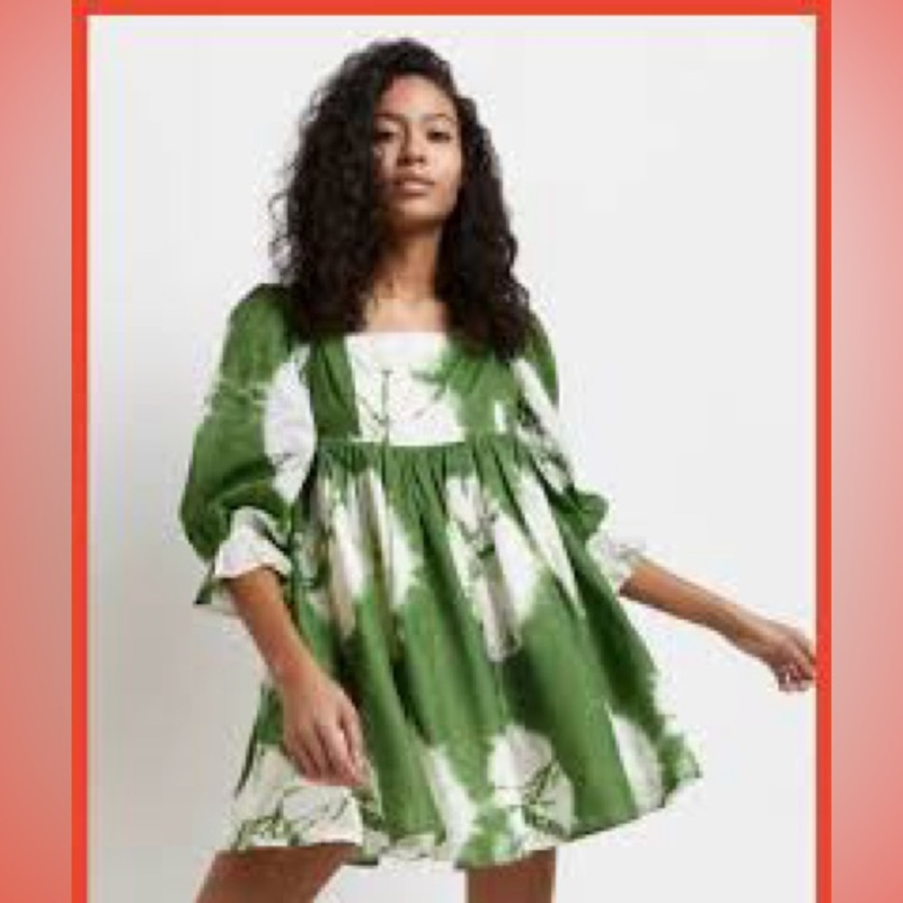 NWT river island women’s S Green and White Tie-Dye Mini short Dress